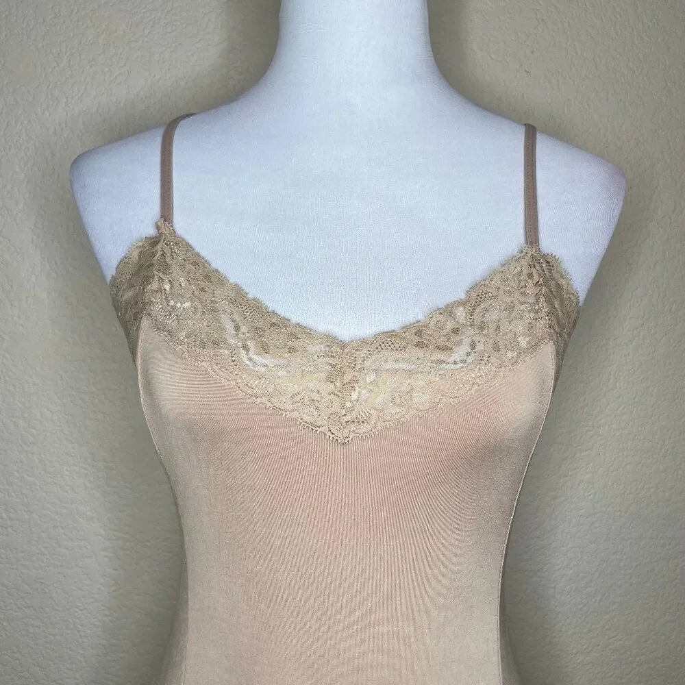 Jones New York Vintage Champagne Satin Lace Trim Slip Dress Medium